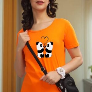 Women’s Orange Panda Print Casual T-Shirt